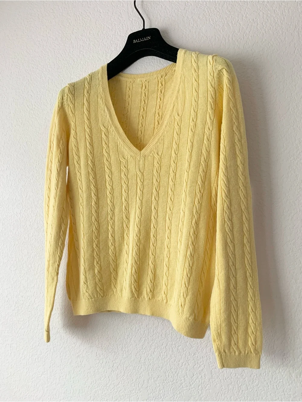 Linen Yellow Cable V-Neck Sweater